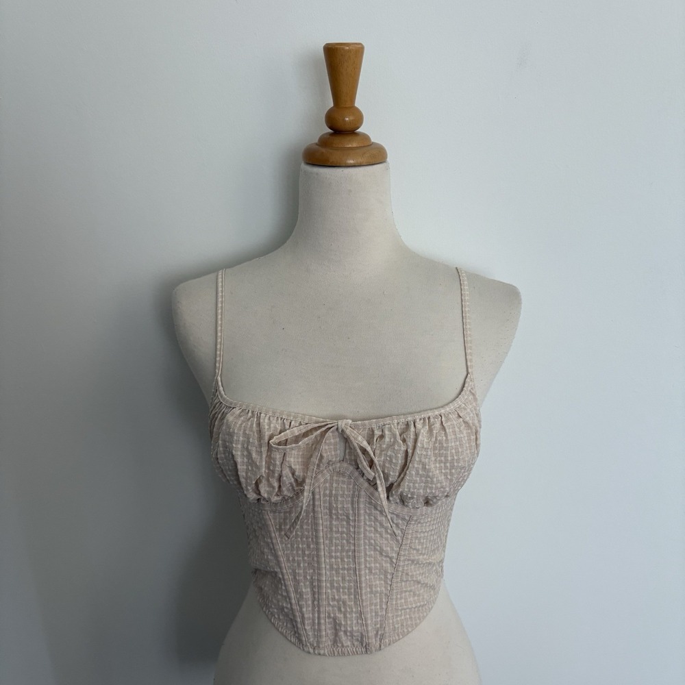 Out From Under Urban Outfitters Corset Top Small Beige Cream Gingham Devon